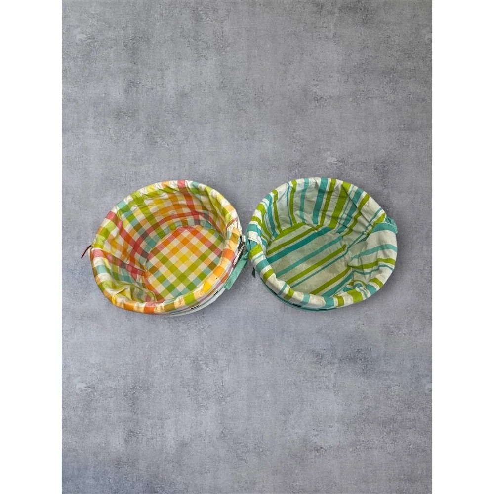 Baskets and Grass Easter Basket Set of 2 Kids White Teal Gingham Striped Slats